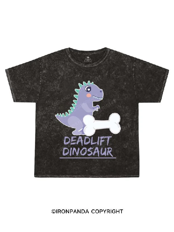 Graphic T-shirt With Cool Designs-Deadlift dinosaur Kids Washed T-Shirt