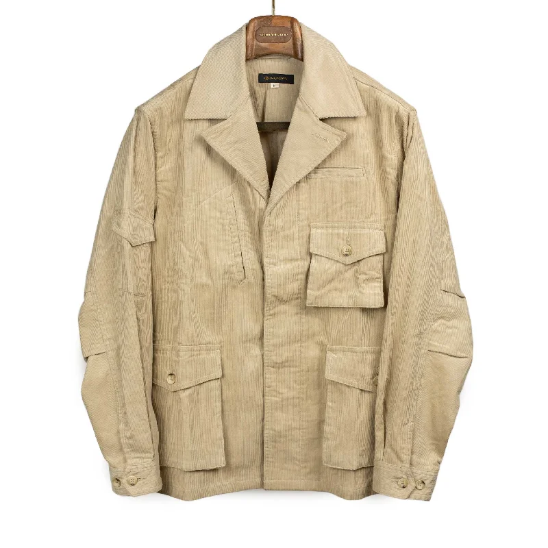 Stylish Blazer Jacket-Multi-pocket jacket in sand cotton corduroy