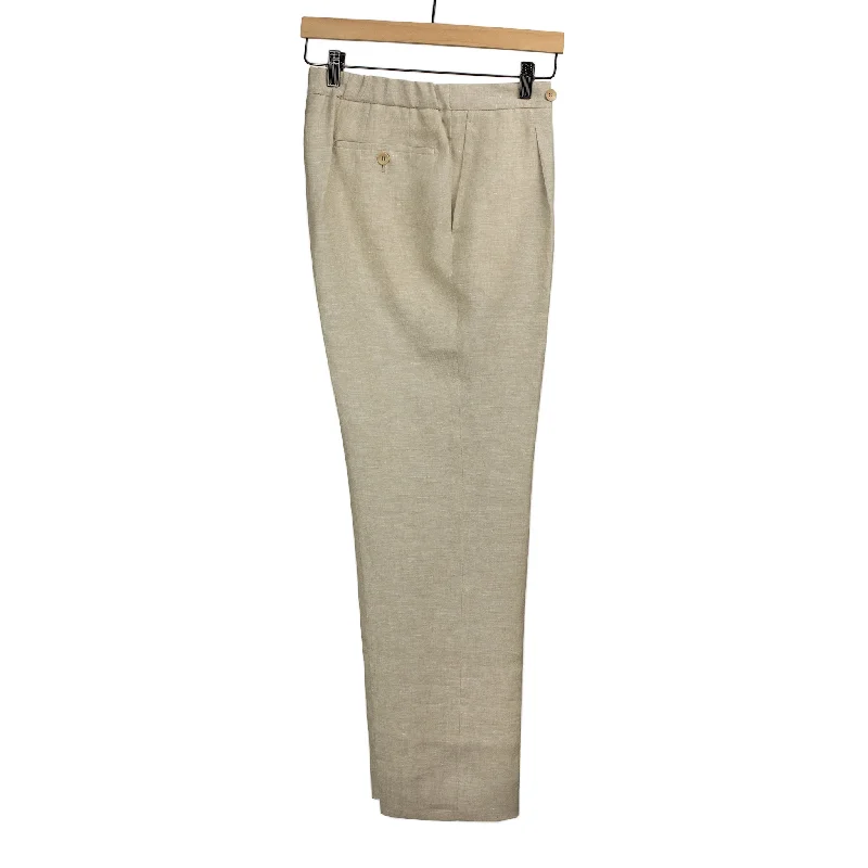 Soft Stretch Denim Pants-Exclusive single-pleated easy pants in pearl wool herringbone