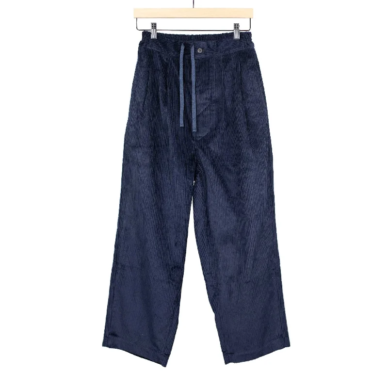 Custom Name Pants-Tucked easy pants in dark navy English cotton corduroy