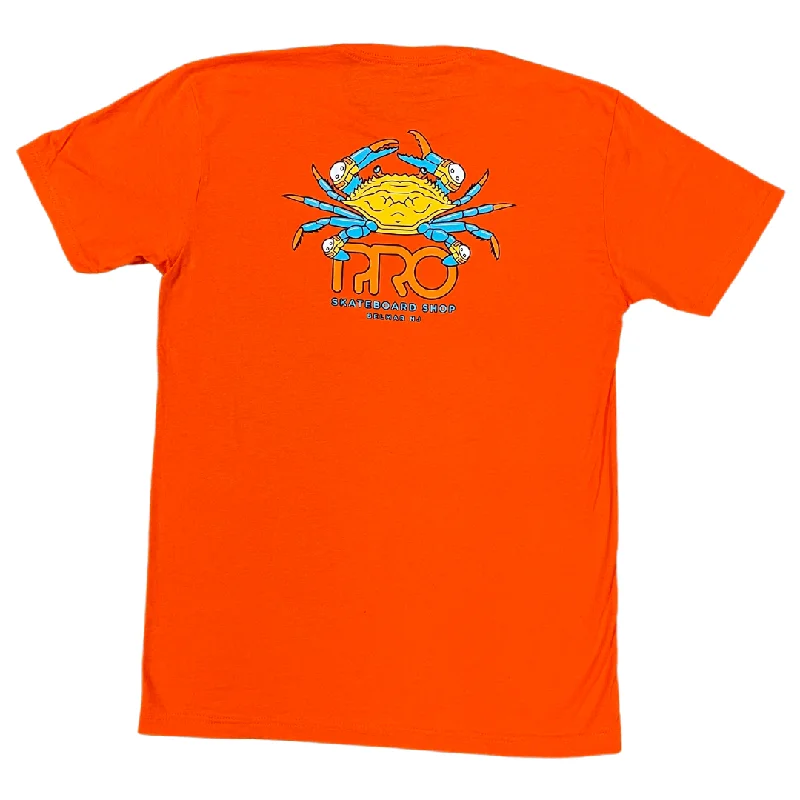 Casual Cotton T-shirt-Pro Skateboard Shop Crab Logo T-Shirt - Orange