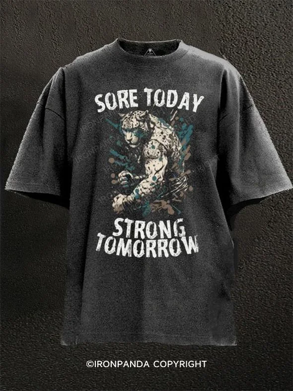 Graphic Tee With Quotes-Sore today Leopard Washed Gym Shirt