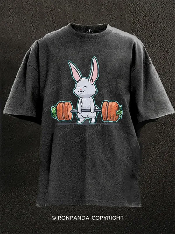 Graphic T-shirt With Cool Designs-Deadlifting Bunny Washed Gym Shirt