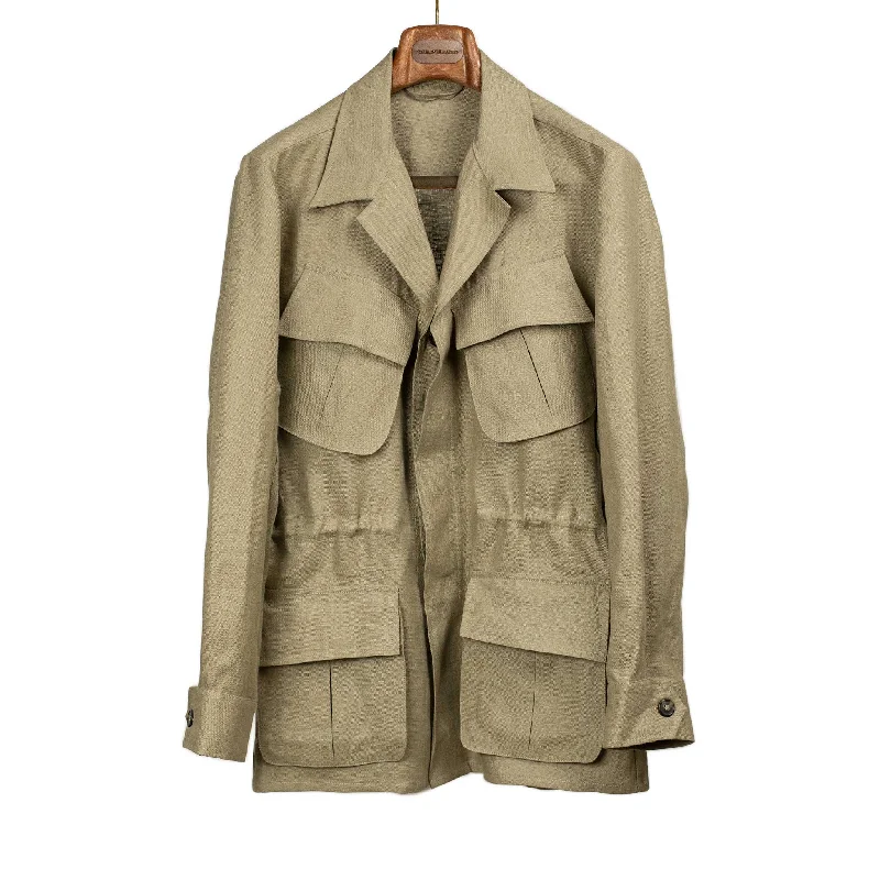 Comfortable Windproof Jacket-Jungle jacket in khaki midweight linen