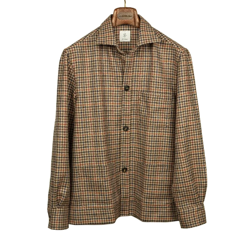 Breathable Hiking Jacket-Lavoro chore jacket in brown & rust gun check wool (restock)