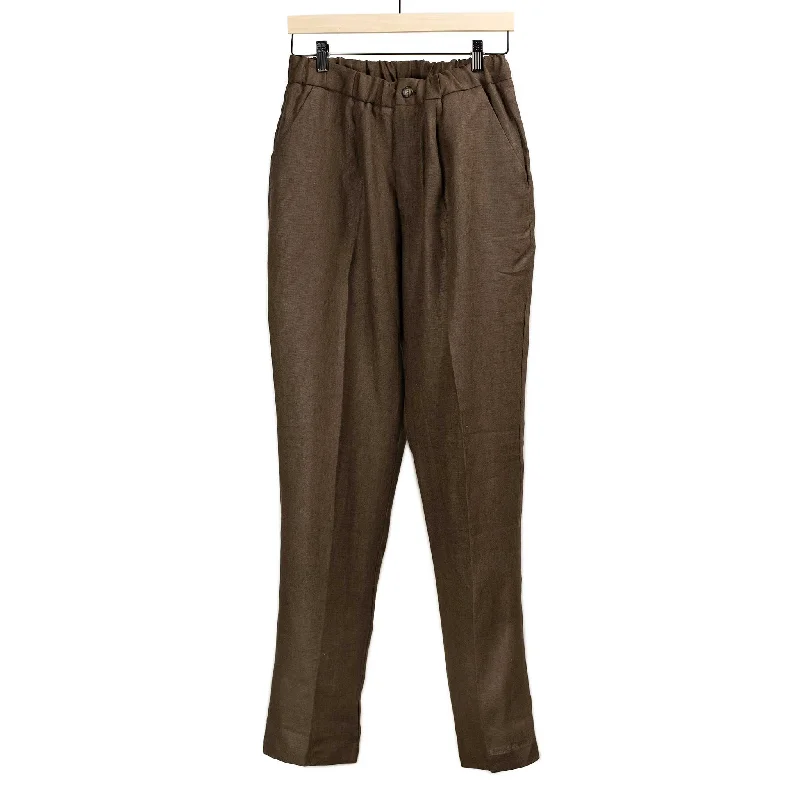 Loose Fit Lounge Pants-Pleated easy pants in chocolate brown midweight linen