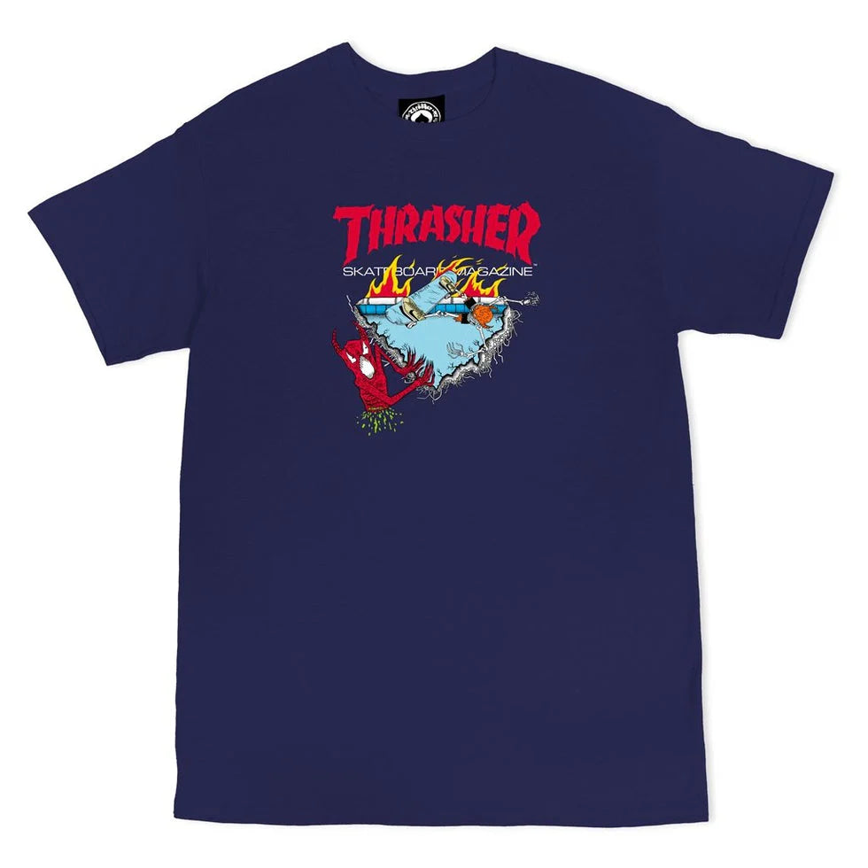 T-shirt For Streetwear Fashion-Thrasher Magazine Neckface 500 T-Shirt - Navy Blue