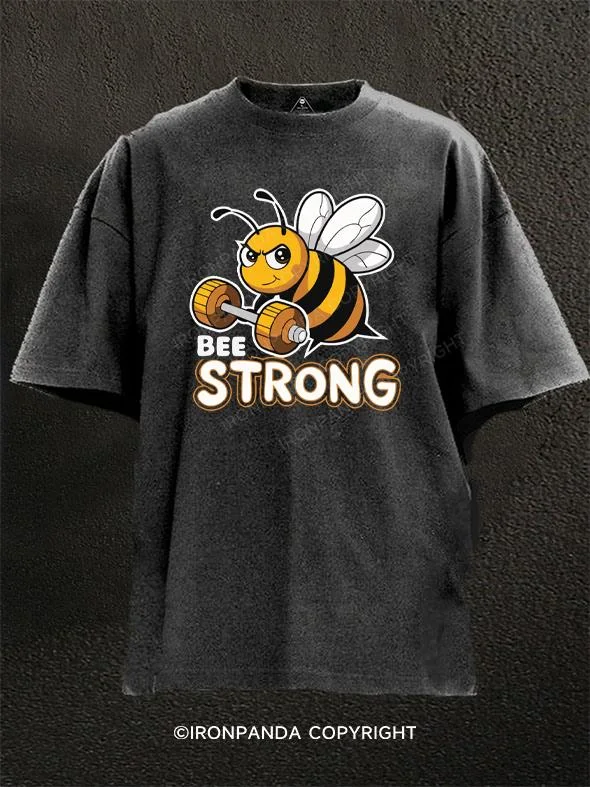 T-shirt With Motivational Quotes-Bee Strong Washed Gym Shirt