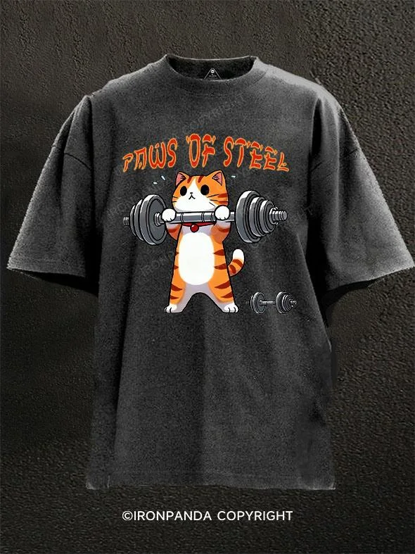 Athletic Fit T-shirt-paws of steel Washed Gym Shirt