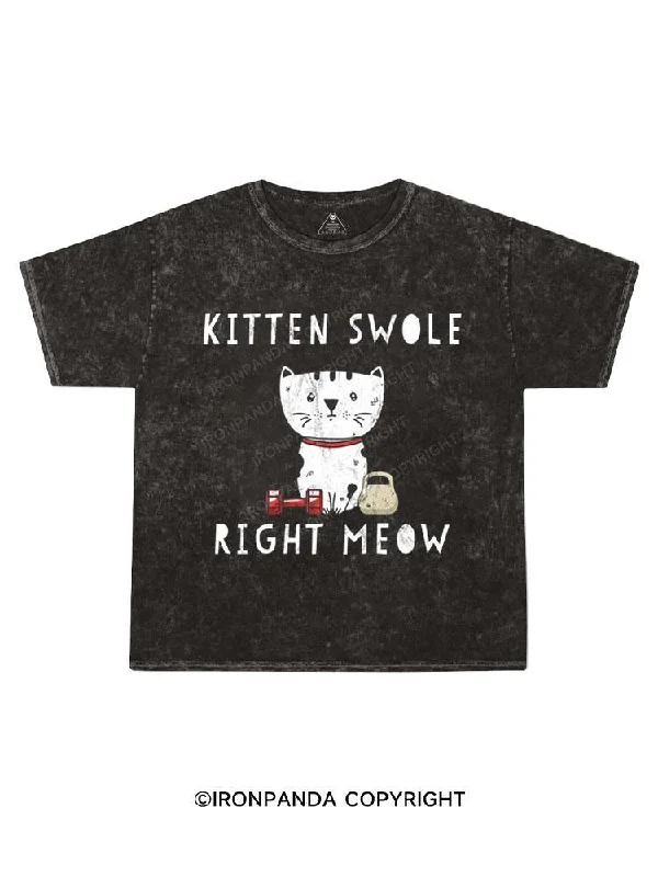 Workout T-shirt-KITTEN SWOLE RIGHT MEOW Kids Washed T-Shirt