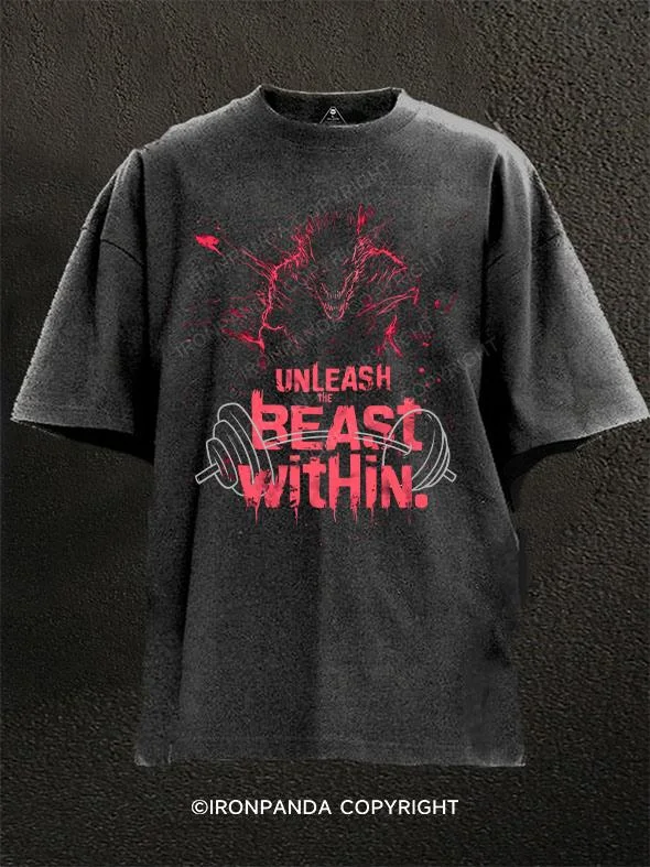 High-quality Cotton T-shirt-unleash the beast within red Washed Gym Shirt