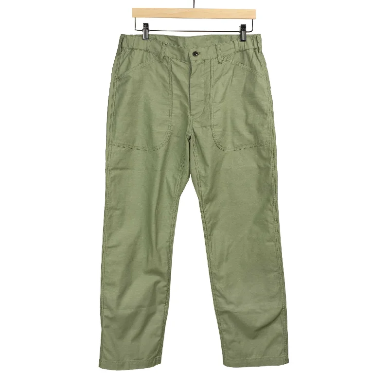 Custom Logo Pants-Drawstring fatigue trousers in light olive cotton sateen