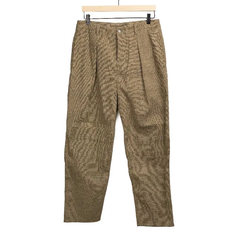 Relaxed Fit Sports Pants-Single pleat trouser in mossy beige hand-loomed cotton