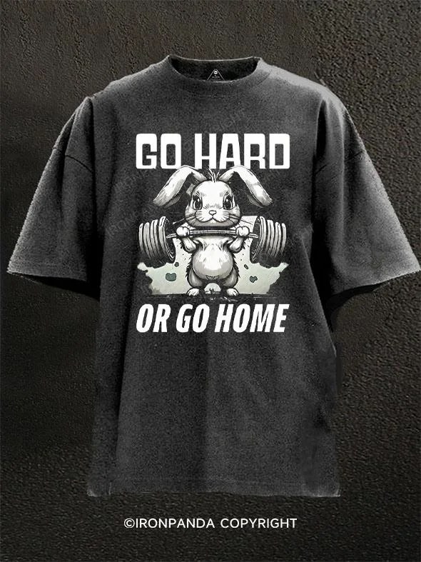 Oversized Vintage Graphic T-shirt-Go Hard Or Go Home Weightlifting Bunny Washed Gym Shirt