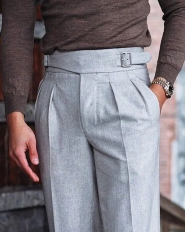 Lightweight Running Pants-Gurkha Pant in Vitale Barberis Canonico - Flannels  Light Grey