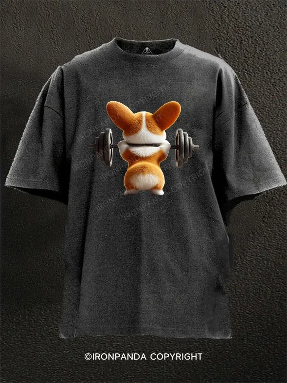 Street Style T-shirt-swole corgi Washed Gym Shirt