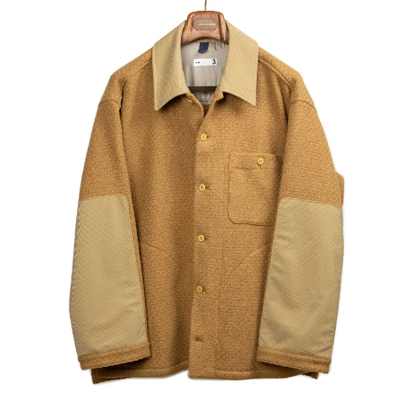 Warm Fur-lined Jacket-Shirt jacket in Camel basketweave dobby wool mix