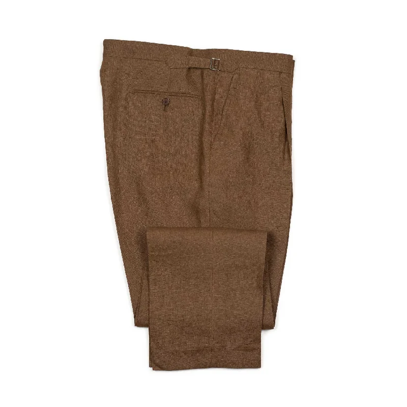 Fashionable Drawstring Pants-x Sartoria Carrara: pleated trousers in Drapers tobacco brown linen (separates)