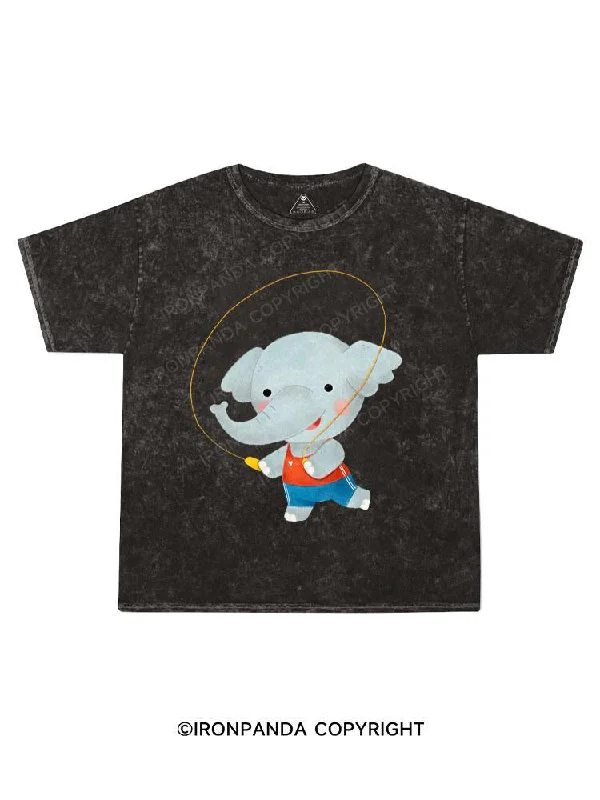 Unisex Basic T-shirt-Elephant Jumping Kids Washed T-Shirt