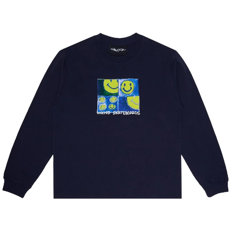 Holiday Themed T-shirt-WKND SKATEBOARDS SMIRLEY LS TEE NAVY