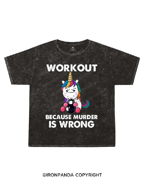 Basic Crewneck T-shirt-Workout Because Murder is Wrong Kids Washed T-Shirt