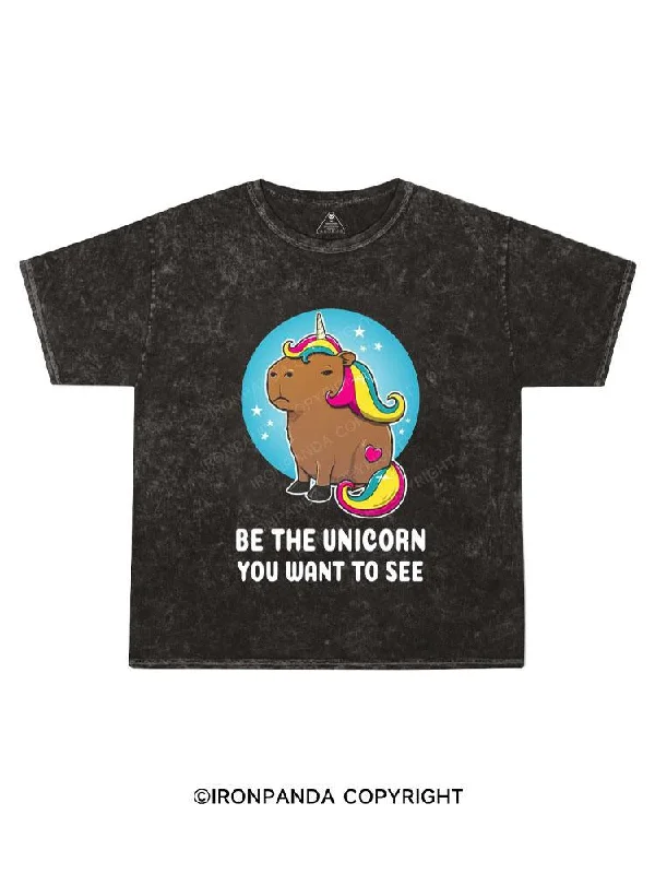 Soft Cotton Crewneck T-shirt-BE THE UNICORN YOU WANT TO SEE Kids Washed T-Shirt