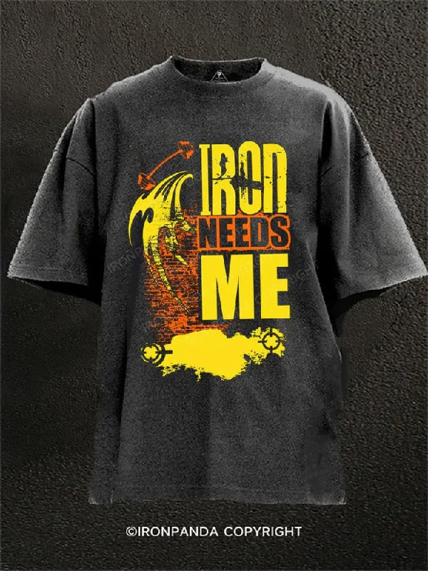 Tropical Print T-shirt-IRON NEEDS ME Washed Gym Shirt