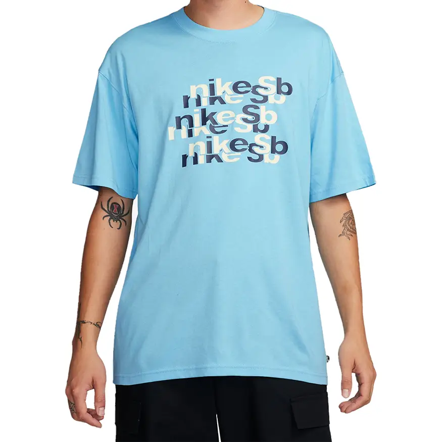 Graphic T-shirt With Cool Designs-Nike SB Repeat Logo Skate Tee Shirt - Blue