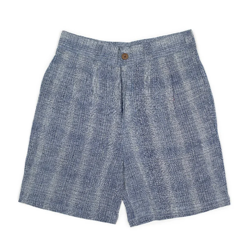 Comfortable Board Shorts-Ferrara pleated shorts in indigo-dyed checked Kala cotton