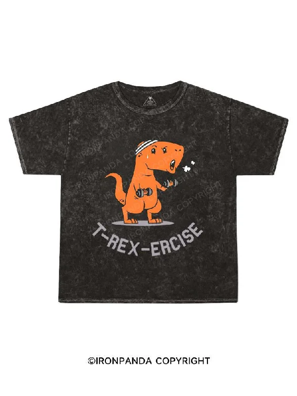 Athletic Fit T-shirt-T-Rex Exercise Kids Washed T-Shirt