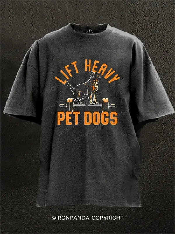 Cute Graphic T-shirt-Lift Heavy Pet Dogs  Washed Gym Shirt