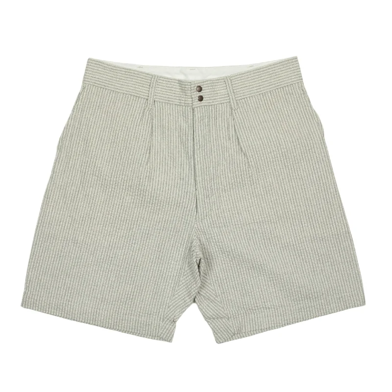 Comfortable Beachwear Shorts-Safari shorts in salt and grey stripe cotton seersucker