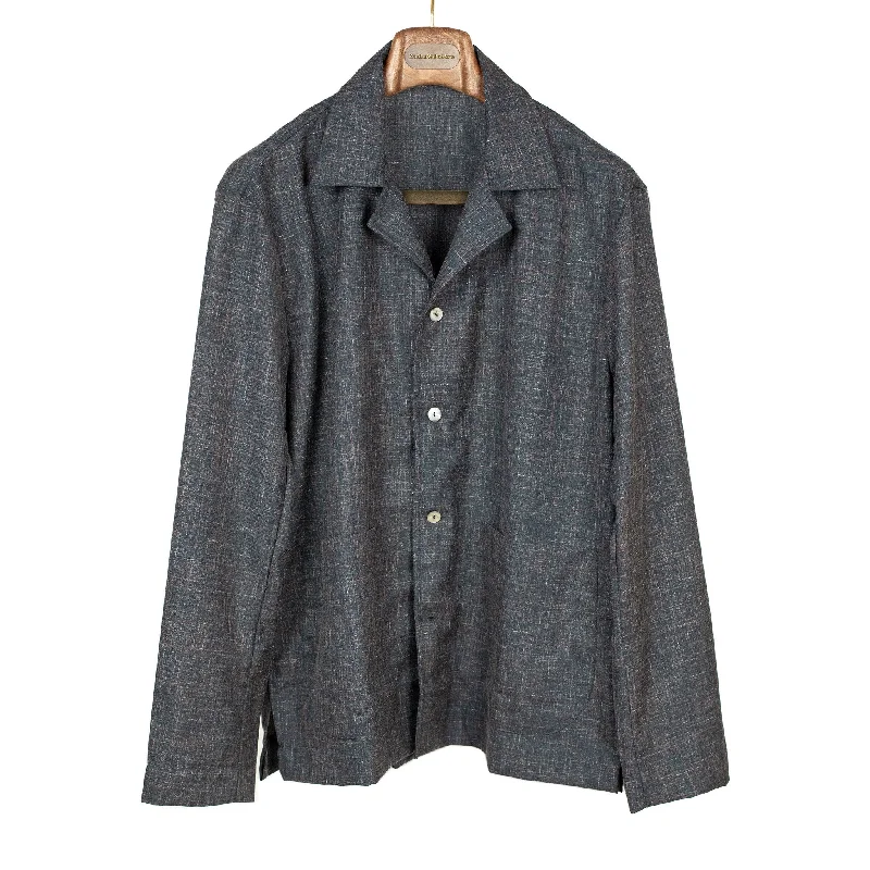 Fashionable Leather Jacket-x No Man Walks Alone: Lounge jacket in deadstock speckled charcoal wool and linen