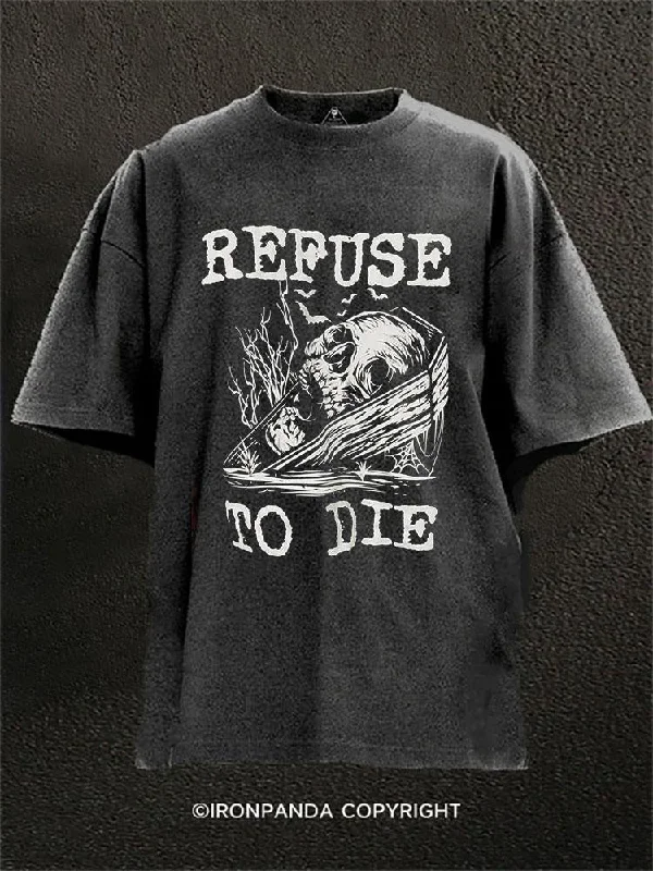 Graphic Tee For Casual Wear-Refuse To Die Washed Gym Shirt