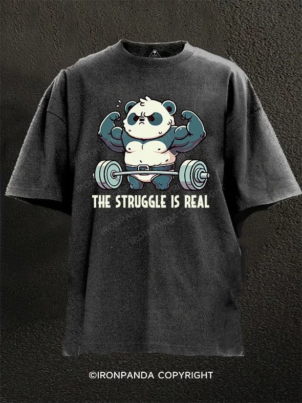 Retro Style T-shirt-the struggle is real panda  Washed Gym Shirt