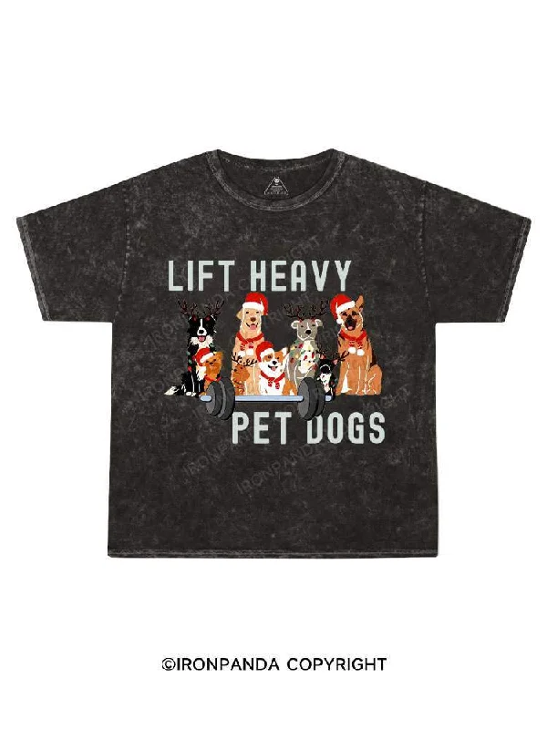 Custom Graphic T-shirt-Christmas Lift Heavy Pet Dogs Kids Washed T-Shirt