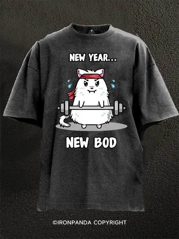 Quirky Graphic T-shirt-New Year, New Bod Washed Gym Shirt