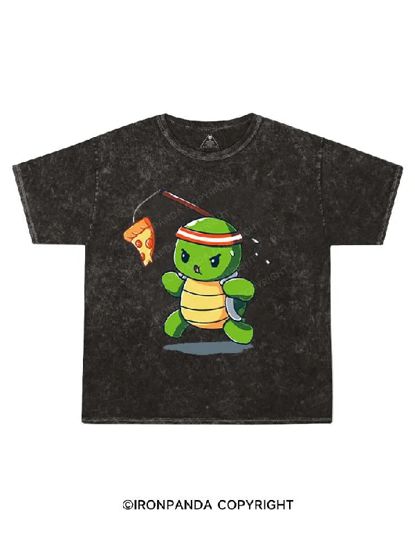 T-shirt For Streetwear Fashion-I workout for pizza.Kids Washed T-Shirt