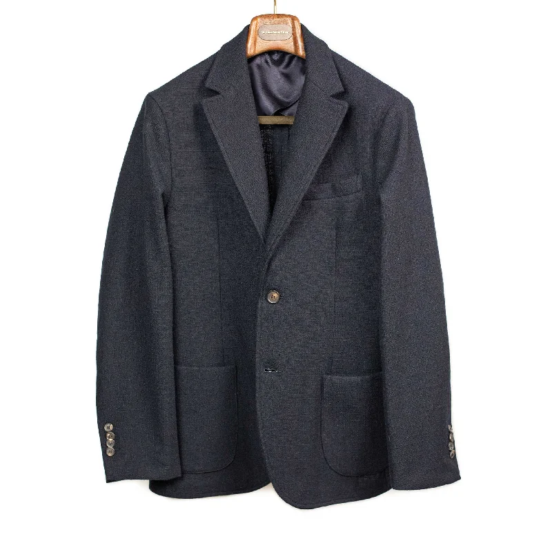 Customizable Sports Jacket-Aauro patch pocket jacket in navy ripstop wool mix