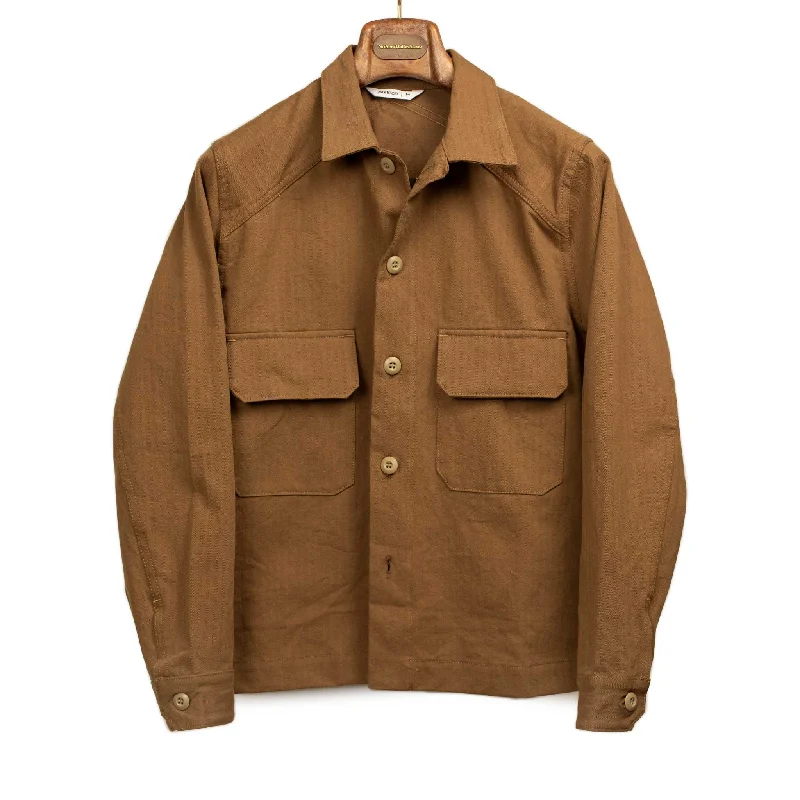 Thermal Insulated Jacket-Officer shirt in washed rust cotton herringbone twill