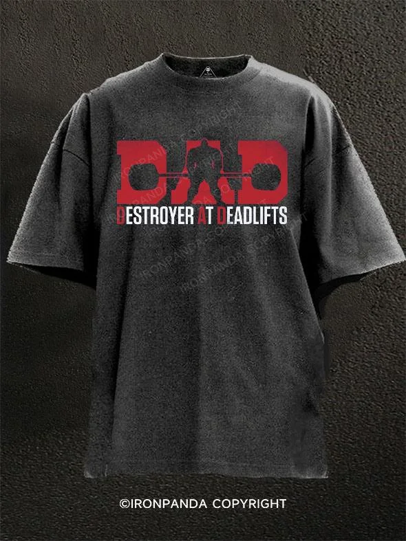 Casual Cotton T-shirt-DAD - Destroyer At Deadlifts Washed Gym Shirt