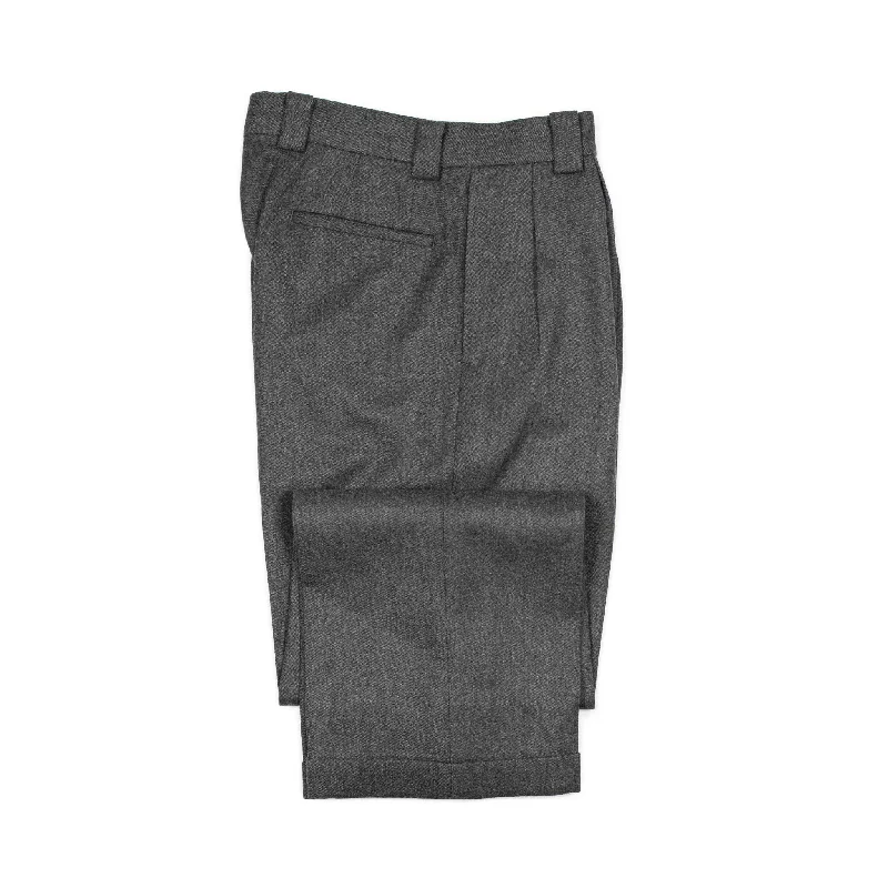 Soft Fleece Pants-Two pleat wide trousers in grey superfine wool double cloth