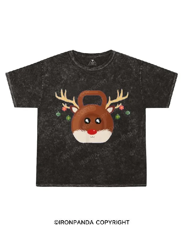 Personalized T-shirt-Christmas Reindeer Kettlebell  Kids Washed T-Shirt