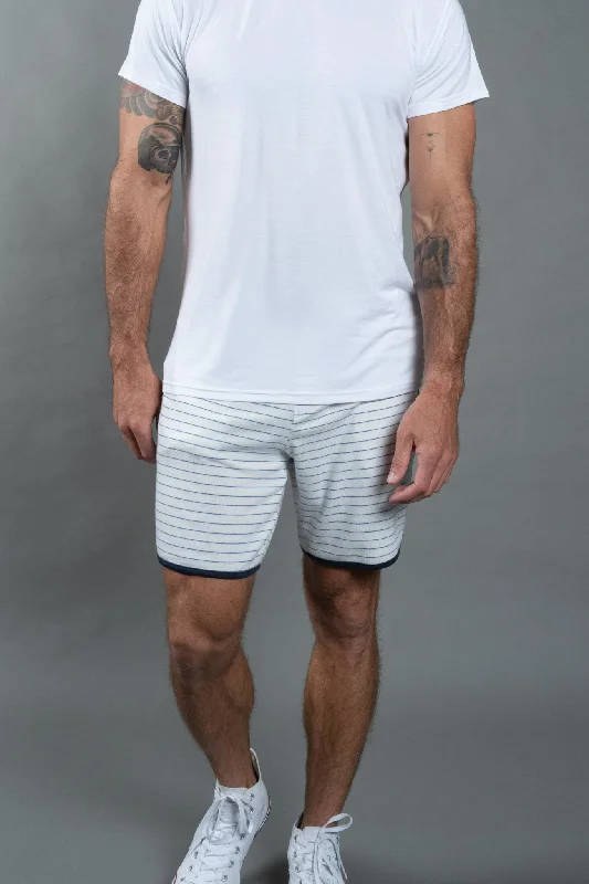 Modern Cargo Shorts-Men's White & Navy Thin Stripe O.S.B. Shorts