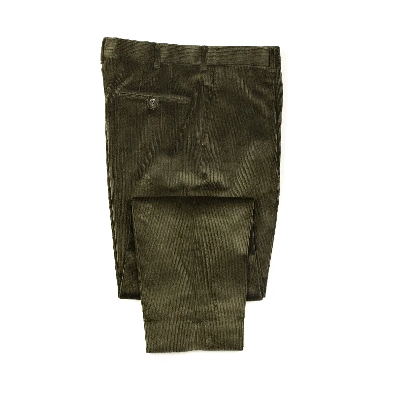 Trendy Pleated High-waisted Pants-Exclusive Manhattan pleated high-rise wide trousers in dark green cotton corduroy (restock)