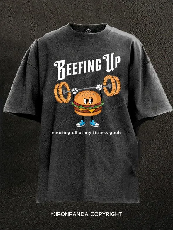 Funny Animal Graphic T-shirt-beefing up Washed Gym Shirt