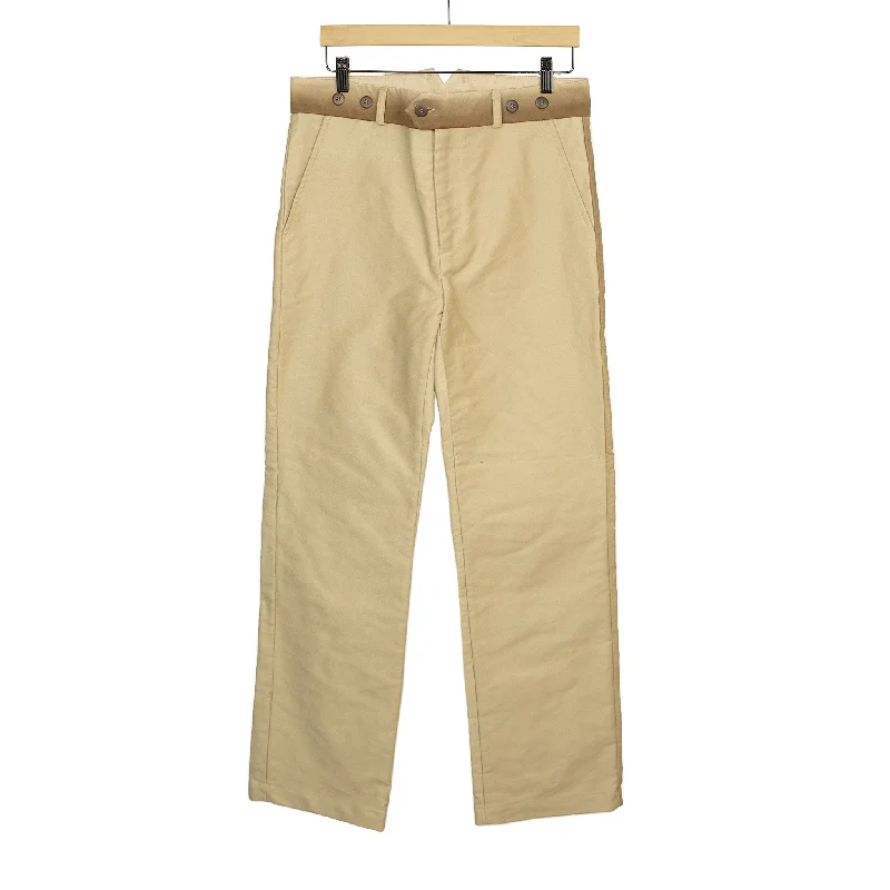 Lightweight Running Pants-Straight leg trousers in cream and brown burnt molton cotton