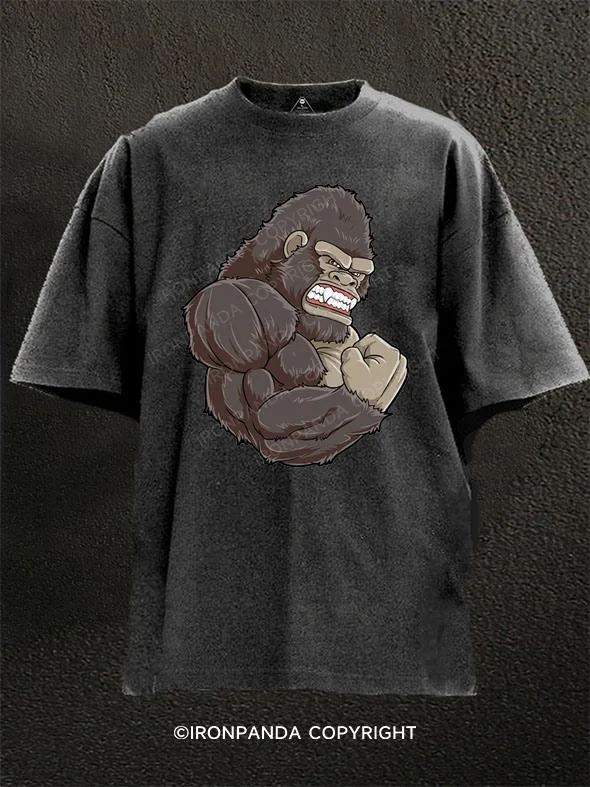 Sports-themed Graphic T-shirt-Gorilla At The Gym Washed Gym Shirt