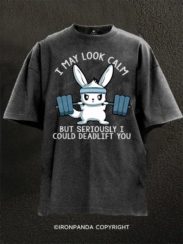 90s Graphic T-shirt-I may look calm but seriously I could deadlift you Washed Gym Shirt