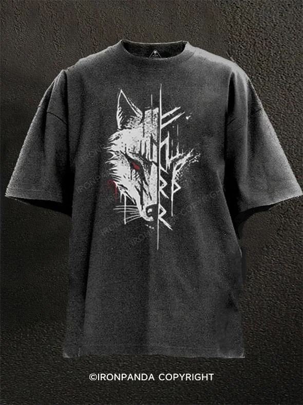 3D Graphic T-shirt-Viking Wolf Washed Gym Shirt